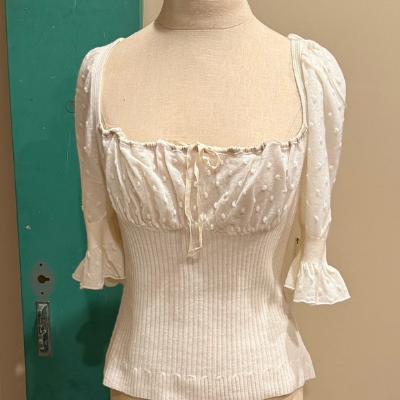 NWT Anthropologie Ruffle-Sleeve Wool Cashmere Knit Blouse - Picture 6 of 7